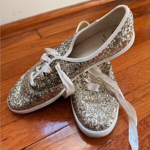 Kate Spade x Keds Gold Glitter Sneakers with Satin Laces